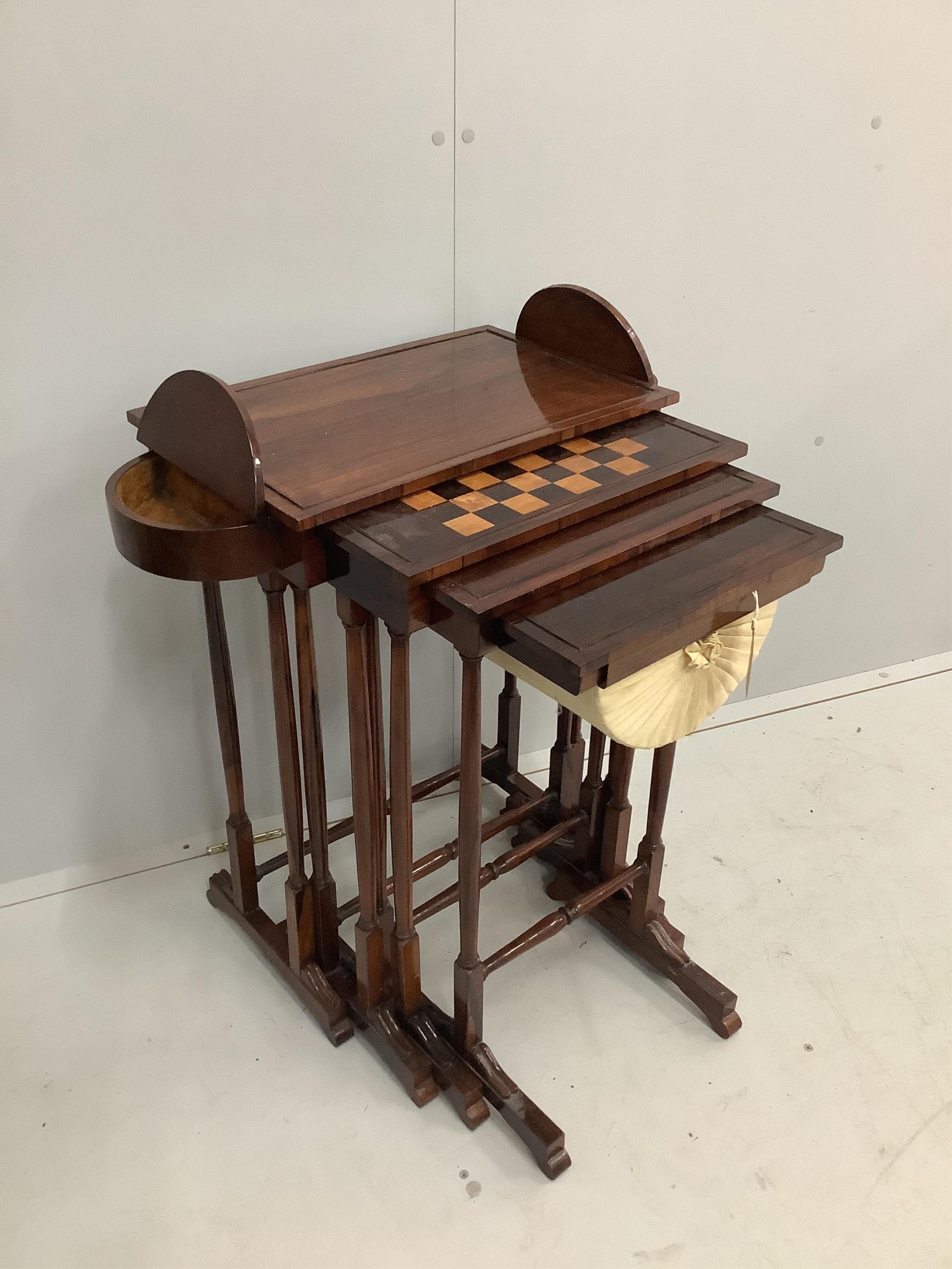 A quartetto of William IV rosewood tea, work and games tables, width 68cm, depth 31cm, height 69cm. Condition - good